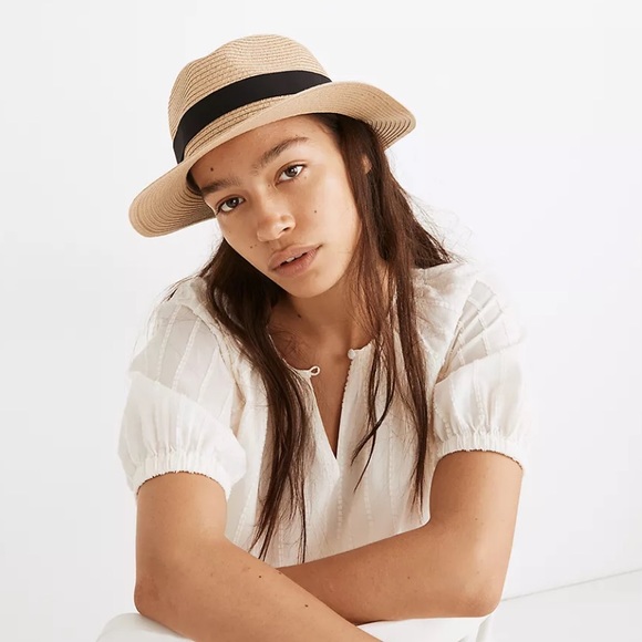 Madewell Accessories - NWT Madewell Packable Straw Fedora Hat in Natural Size M/L